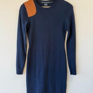 Ralph Lauren Navy Wool Dress with Brown Leather Detail